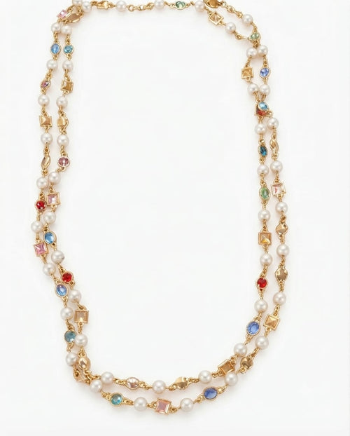 Collana Lunga Regina di Cuori con Gemme Multicolore