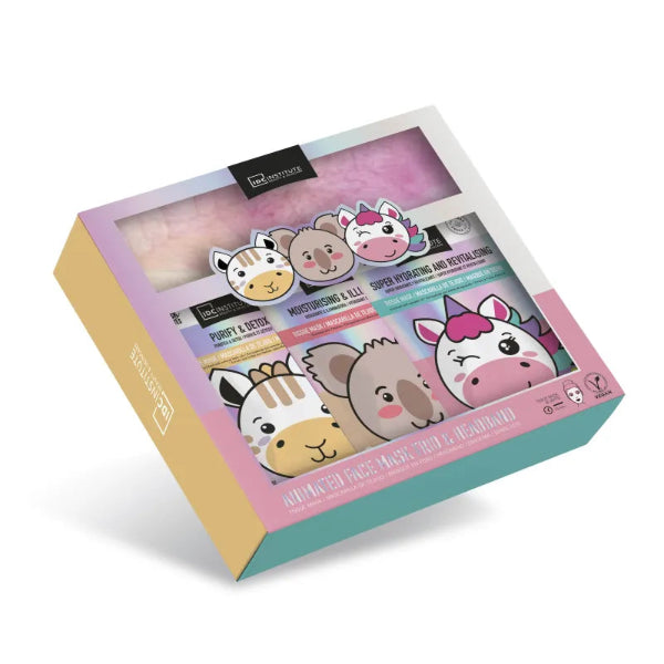 IDC INSTITUTE Cute Animals Face Mask Trio Ultimate Pack Set Regalo