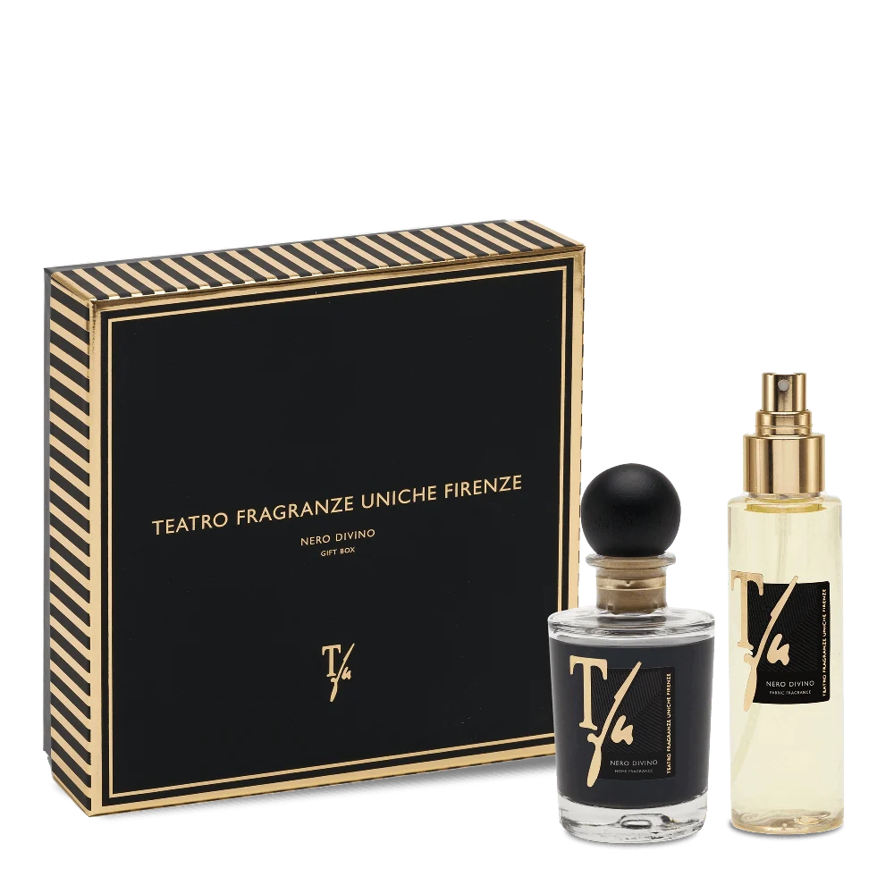 Teatro Fragranze Uniche Confezione regalo Diffusore con bastoncini 100ml + Spray Tessuto 100ml  Nero Divino