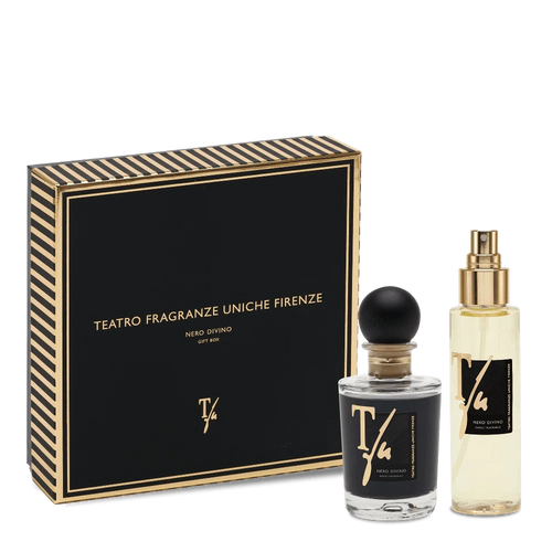 Teatro Fragranze Uniche Confezione regalo Diffusore con bastoncini 100ml + Spray Tessuto 100ml  Nero Divino